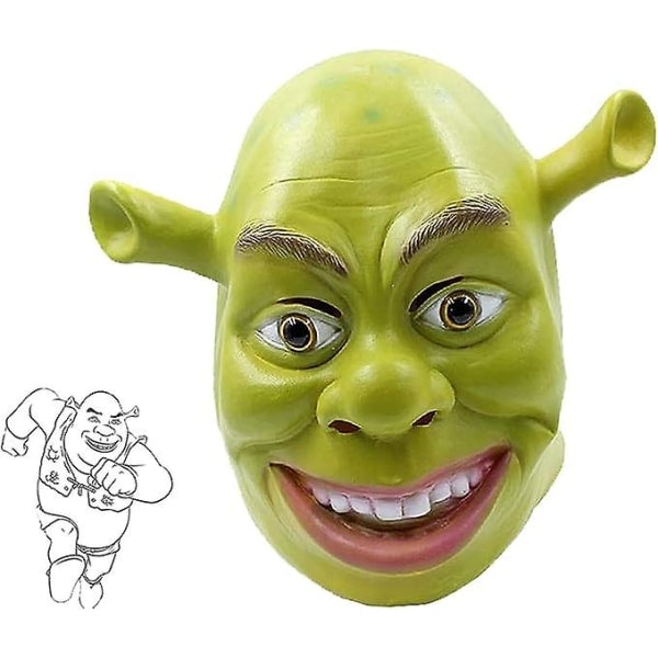 Shrek Maske Kostyme Halloween Cosplay Voksen Full Hode Grønn Shrek Maske Latexmasker