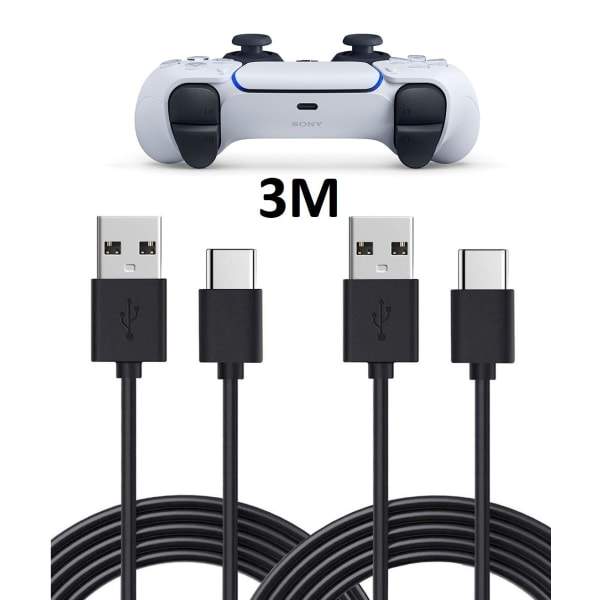 2-pack 3m Laddningskabel - för PS5/Playstation 5 USB-C Svart