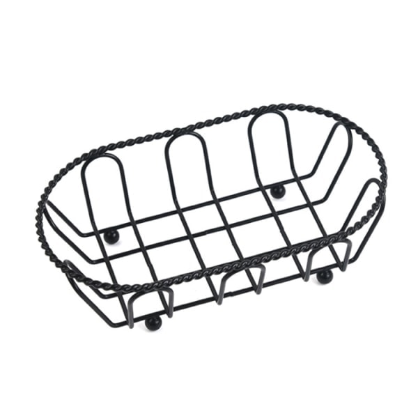 Oval pommes frites-korg i rostfritt stål Snabbmatserveringsbricka Svart