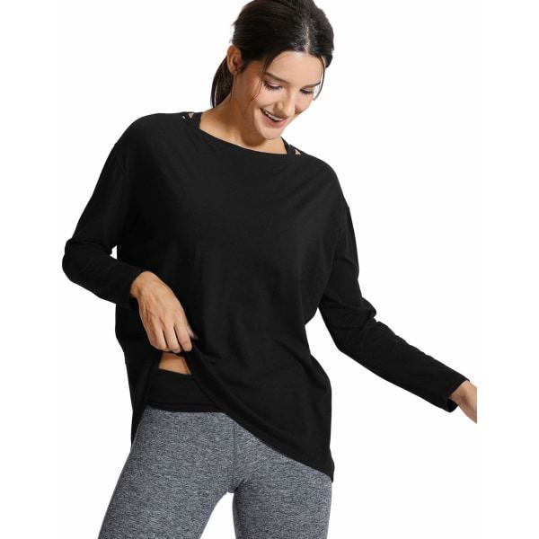 Træningstop med lange ærmer til kvinder - Løstsiddende - Pima bomuld Yoga Top Casual Efterårstoppe (M)