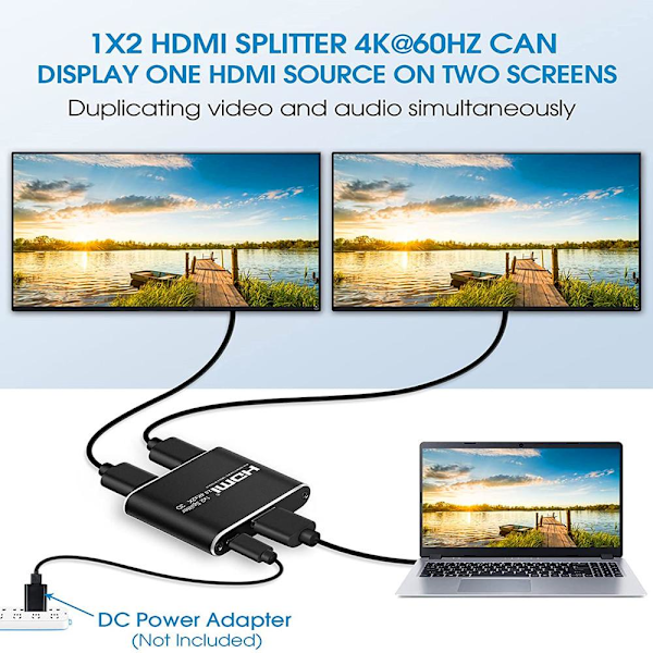 INF HDMI splitter 1x2 til 2 skærme 3D/4K/1080p
