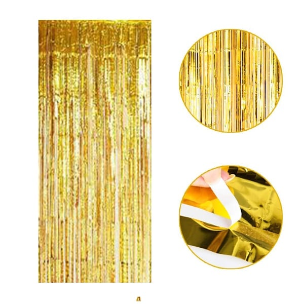 Paket - Foliegardiner Metalliska fransgardiner Glittrande gardin för födelsedag Bröllop Juldekorationer (Guld)