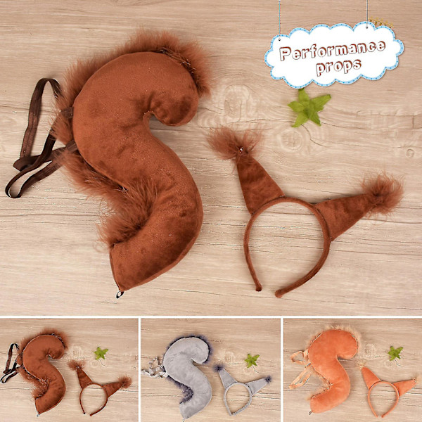 Sinknap 1 Set Pähkinäpääpanta Häntä Ihastuttava Hauska Pääpanta Pitkä Häntä Esitysrekvisiitta Ristipukeutumistarvikkeet Hiusholkki Halloween-asu Cosplay Grey Sets