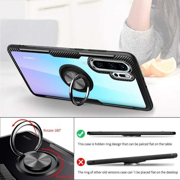 Huawei P30 Pro Käytännöllinen Iskunvaimennus Kotelo Renkaalla V4 Musta