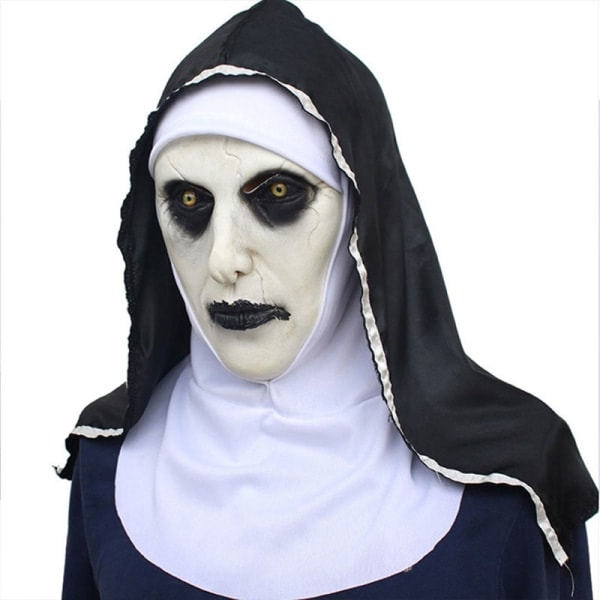 REMAKE Gyser-Nonne Latexmaske med Hovedtørklæde Valak Cosplay til Halloween Hvid én størrelse