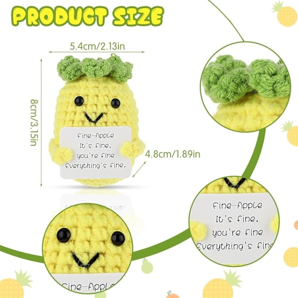 Mini Positiv Ananas Strikket Leke, 3 Tommer Stor Søt Strikket Ull Ananas Dukke, Oppmuntrende Gaver til Nyttår, Bursdag, Festdekorasjon