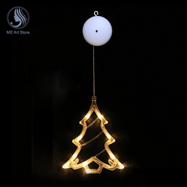 LED-julgransljus med snöflinga, tomte, klara hängande sugkoppsdekorationer för fönster, hem, nyårsdekorationer, Polaris