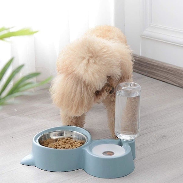 REMAKE Dobbelt hundekat skål, rustfrit stål dyreskål spildsikker harpiksstation, dyrefoder med automatisk vandpåfyldning