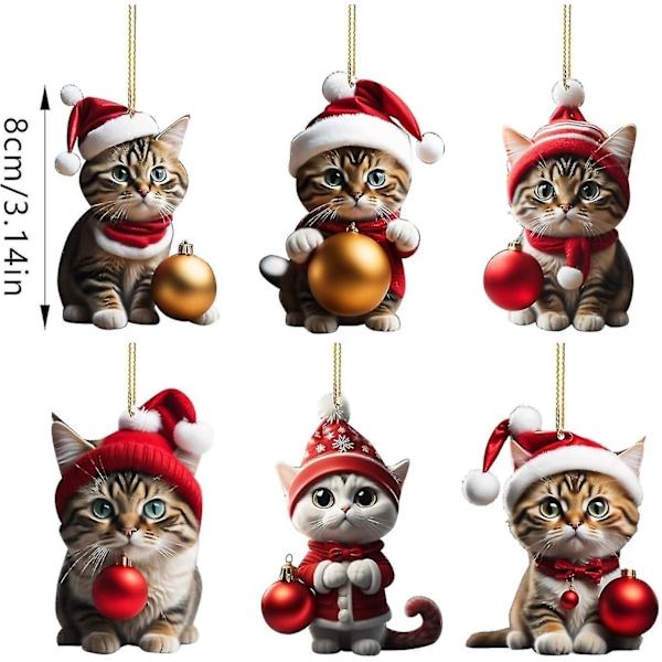 Julgranshänge med katt, 2D akryl julgranshänge med katt, julgranshänge med katt, julklapp [HK] 6 st -B