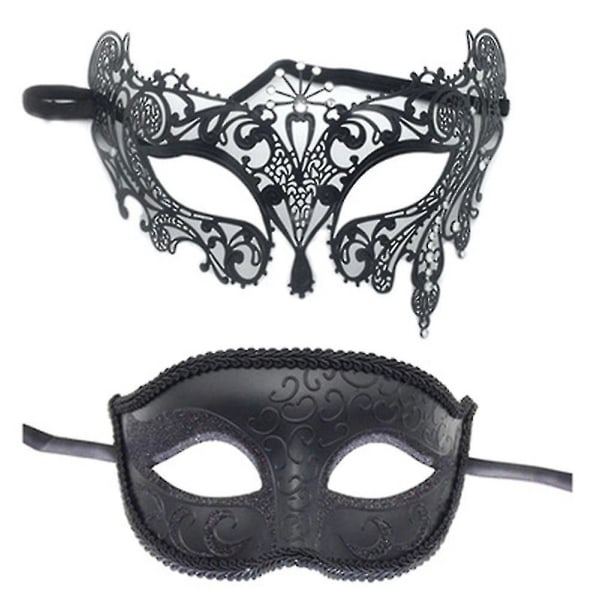 2 par maskeradmasker set svarta halvmasker kompatibla med dansfest