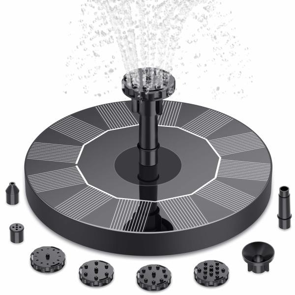 Solcellsdriven Fontänpump, Solcellsfontän med 6 Munstycken, Flytande Solcellsdammpump för Fågelbad, Trädgård, Damm, Pool och Akvarium