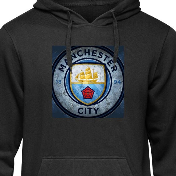 REMAKE Barn Hoodie | Mjuk Hoodie för Barn Manchester City FC svart 9-11 år