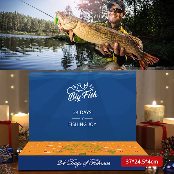 Julkalender för Fiske 2024 - Set med Fiskebeten, Fiskeutrustning för Vuxna Män Pojkar, Fisketillbehör (24 st)