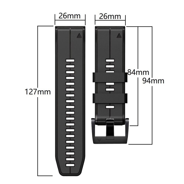 26mm Myke Silikon Armbånd for Garmin Fenix 6X/Fenix7X/7X pro, COROS Svart