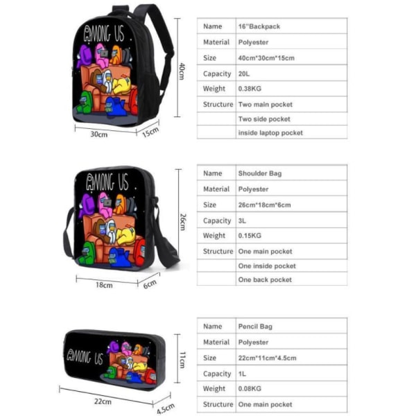 Ryggsäck Among Us Skolväska 3-pack