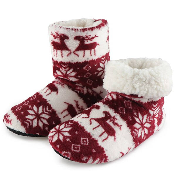 REMAKE Damtofflor i korallfleece med päls, fotledsstövlar, varma inomhusskor, svart, 25 cm (36-38 EU)