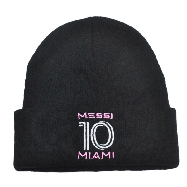 REMAKE Mub- Miami Messi Hat AW 10 Broderet Strikket Hat Fan Varmt Koldt Hætte Nr. 10 - Sort
