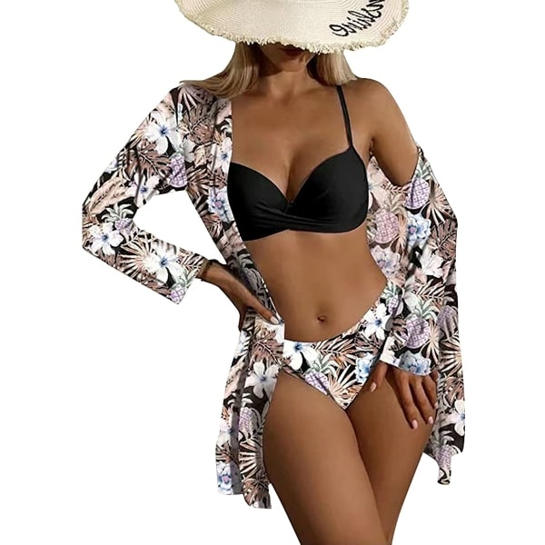 Push-up bikini med sjalbluse & højtaljede bukser Sort XL