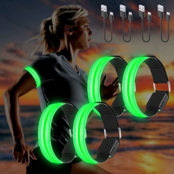 REMAKE 4 stk. USB genopladelige LED lysarmbånd, reflekterende LED løbearmbånd, A