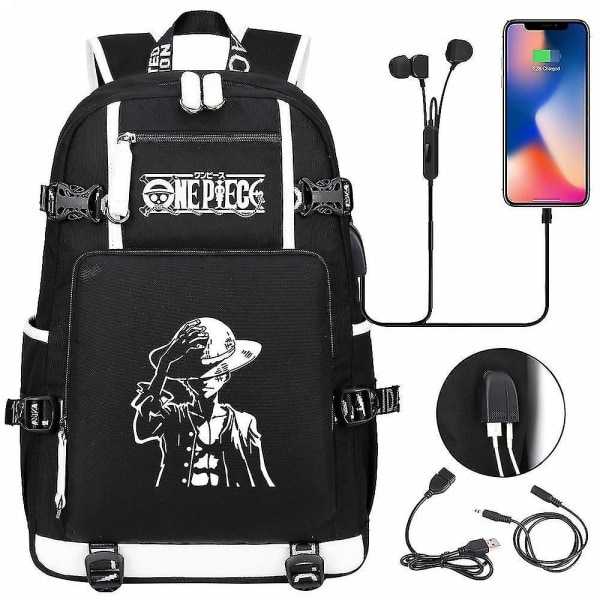 One Piece Luffy USB School Bag for Youth Men and Women Casual Travel Backpack Style 20