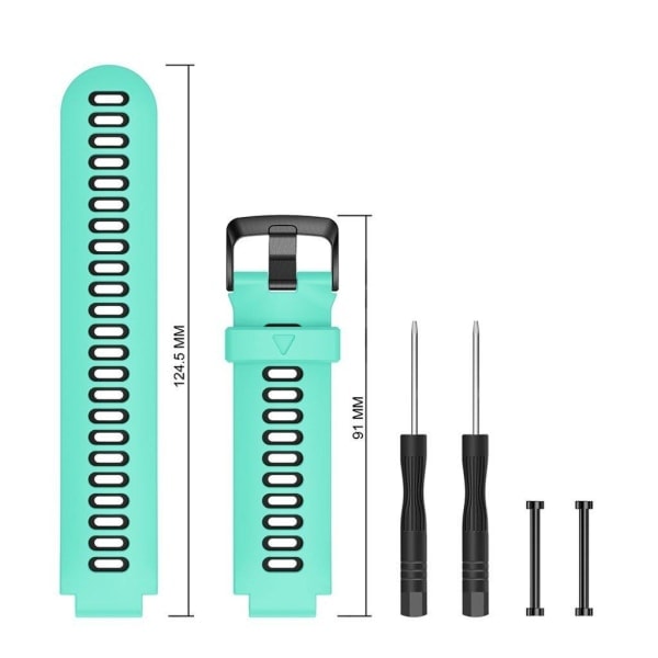 Garmin Forerunner 735XT / 220 / 230 / 235 / 620 / 630 Holdbar Silikon Urrem - Cyan / Sort Grøn
