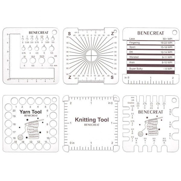 6 Tyylisiä Akryyli Neulemittareita, Virkkuukoukku ja Lanka Kierroksia Tuuman Kohdalla Ohjain Neuletyökalu Lankakierrosten Mittaamiseen Virkkaus Tarvikkeet -GSL 6