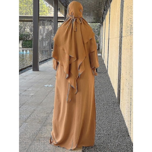 Ramadan Eid Muslimsk Kvinna Jilbab 2-delad Abaya med Hijab Lång Khimar Niqab Set Hel Klänning Bön Kläder Islam Outfit Djellaba Burqa Rosa Set X...