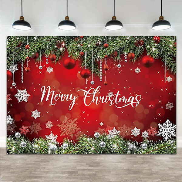 Merry Christmas Photo Background Red Christmas Snowflake Background For Winter New Years Eve Home Christmas Party Decoration Banner 7x5 Ft.