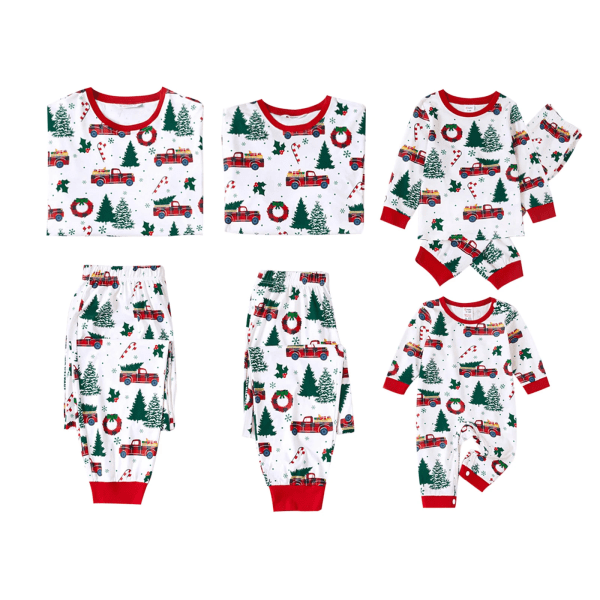 Julepyjamas til familien med matchende tøj - Juletræ & Bil Print - Langærmede Pyjamas til hele familien (Flammehæmmende) Multifarvet 6XL