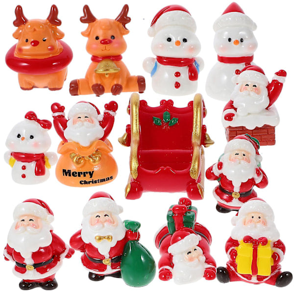 13 stk. Miniature Julefigurer Juleharpiks Julemand Dekorationer Mini Julefest Statuer [HK] 5.90X4.60X3.50CM Som Vist