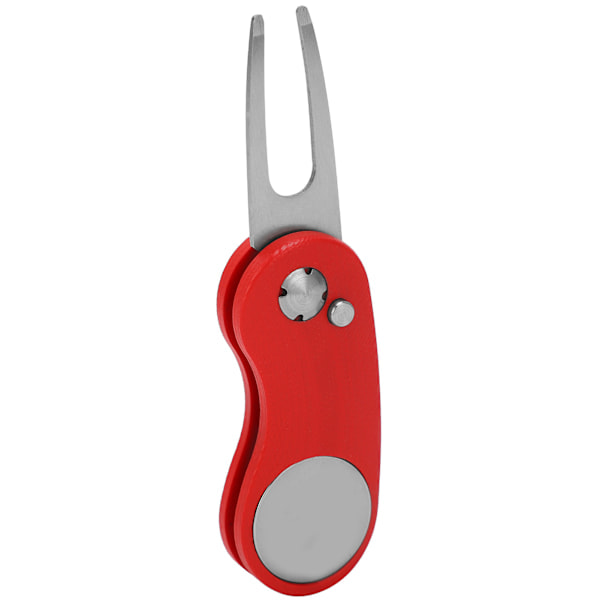 Folding Golf Divot Repair Tool i Rustfritt Stål med Automatisk Fjærmekanisme - Rød
