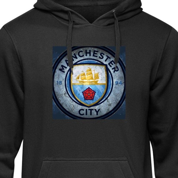 REMAKE Barn Hoodie | Mjuk Hoodie för Barn Manchester City FC svart 9-11 år