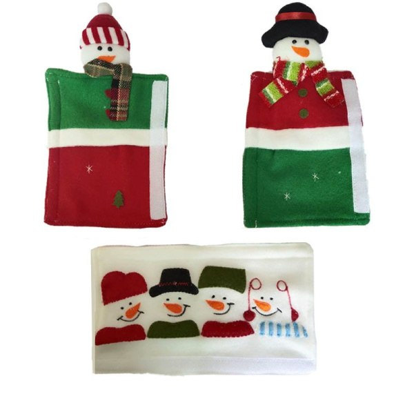 3-pack Söta Jultomtar Köksapparat Handtagsöverdrag Jul Blixtklistermärke Kylskåpshandtagsöverdrag Set för Juldekorationer