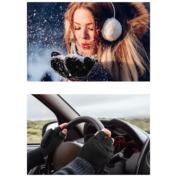 Fingerløse polarfleece-hansker / vintervotter 2-i-1