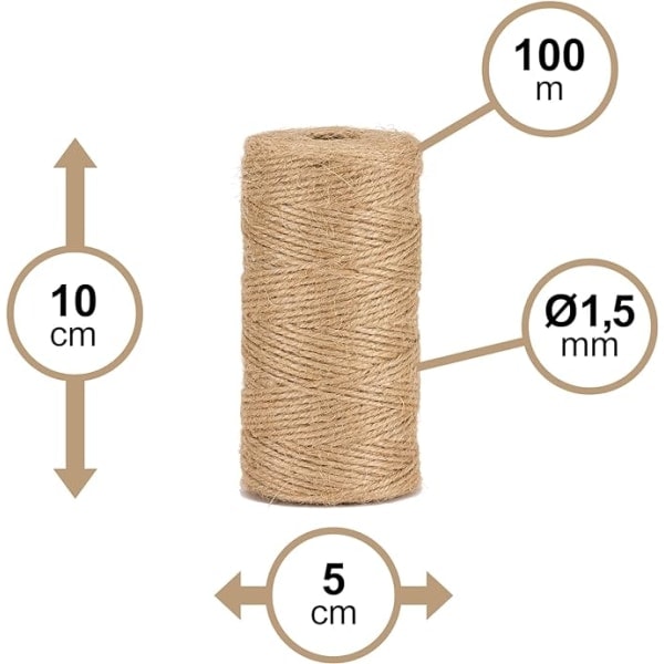 Luonnollinen Jute-Naruköysi Ø1.5mm ±100m DIY-Puutarhanhoitoon