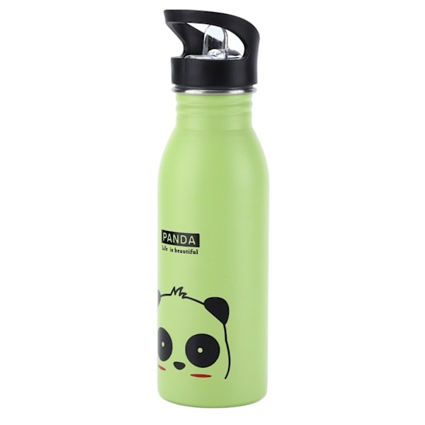 Ruostumattomasta teräksestä valmistettu urheiluvetopullo 500 ml, söpö tyhjiöeristetty vesipullo imukupilla ulkoilmaurheiluun, vihreä panda