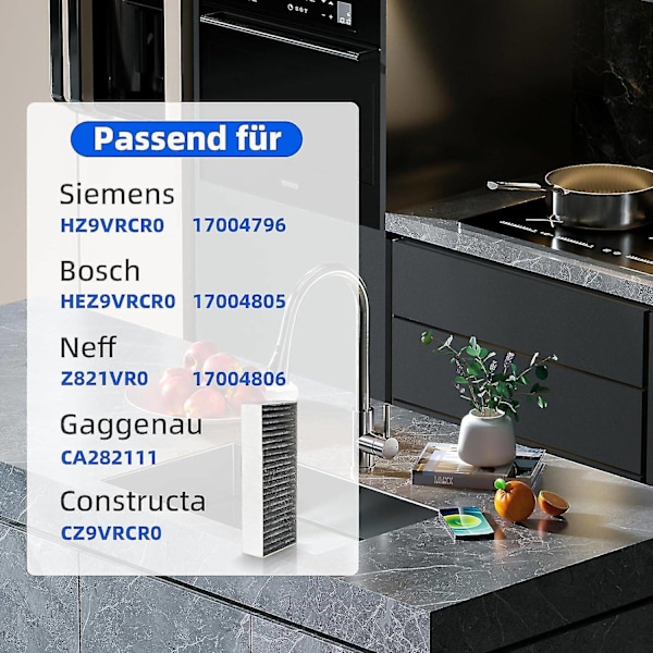 4 stk aktivt kulfilter til emhætte Siemens Hz9vrcr0 17004796 / Bosch Hez9vrcr0 17004805 / Neff Z821vr0 17004806, Gaggenau CA282111-Xin