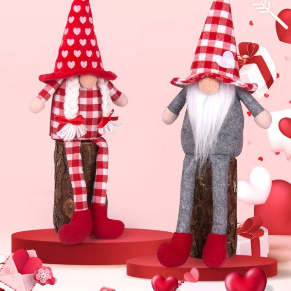 Tomte för Alla Hjärtans Dag Sittande Ansiktslös Docka för Bröllop Jul Heminredning Hjärtan Tomtar Prydnad Nyårsgåva Man