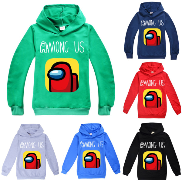 Among Us Tryckt Barn Hoodie Rolig Tröja Cartoon Pullover Grön Grön 170cm