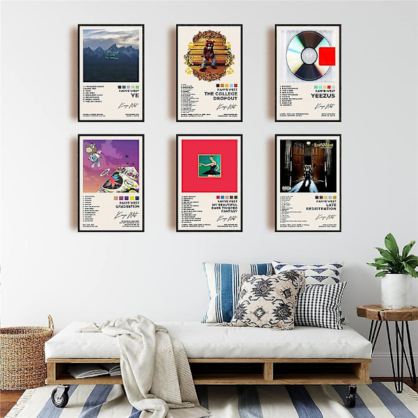 Kanye West Album Cover Plakat Rapper Musik Plakater Vægkunst Værelse Æstetisk Boligindretning Gaver Uindrammet 6 stk./sæt