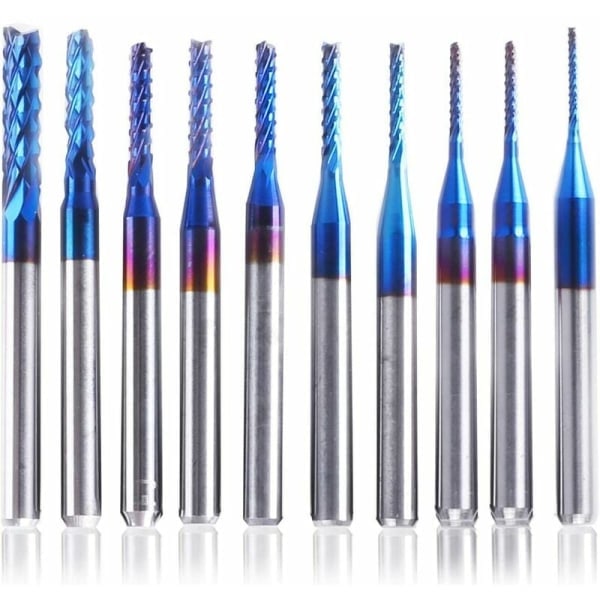 10 kpl Nano Blue Coat CNC-jyrsinkärkiä, 0,8-3 mm, 1/8 varsi, STAR.L
