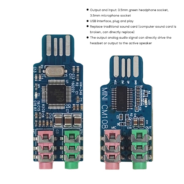 Driverfrit USB-lydkort Computer Eksternt lydkortmodul Laptop-lydkort CM108 USB-lydkort Chipudskiftning
