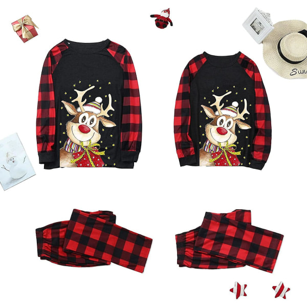 Matchande Familjepjysar Julpyjamas Långärmad & Santa-Rutiga Byxor Loungewear Semestersovkläder CMK