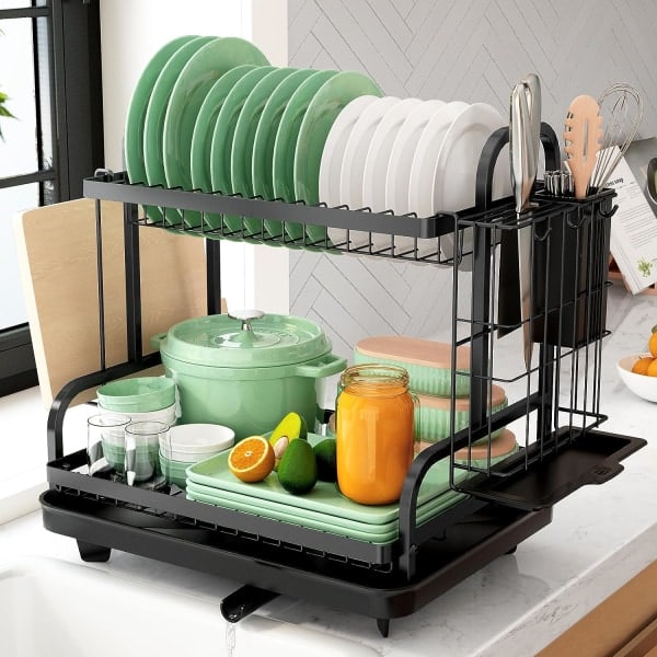 2-tier dish rack, multifunctional dish rack, stainless dish rack for kitchen