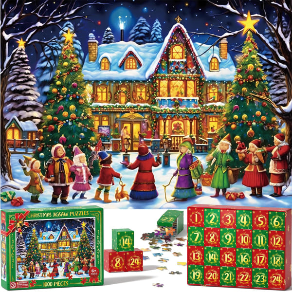 REMAKE Puslespil Julekalender 2023, 1008 Puslespilsbrikker 24 Dages Jule-nedtælling Julekalendere
