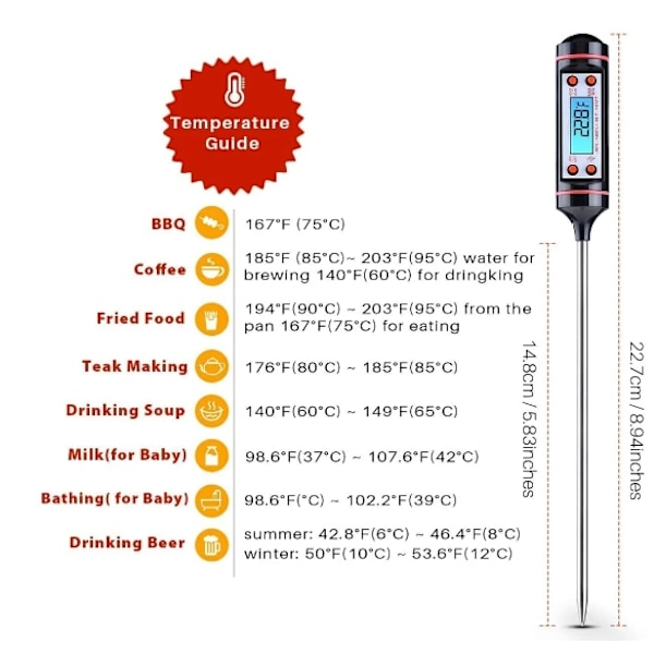 Digital Kökstermometer för Mat BBQ Vätskor Friteringstermometer