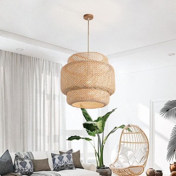 REMAKE Retro Hängande Cafelampor Loft Japansk Stil Handvävd Bambuvävd Lampskärm