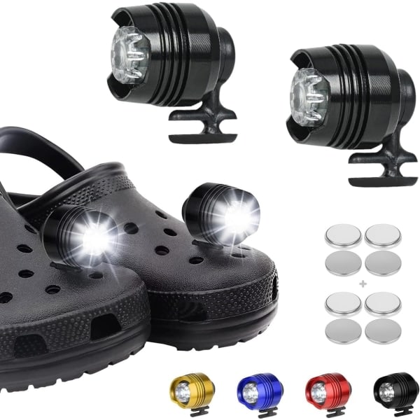 2pcs 3 Modes LED Flashlight Camping Accessories Lights Lasting 145 Hours Waterproof Shoe Decoration Croc Headlamp（Black） Black