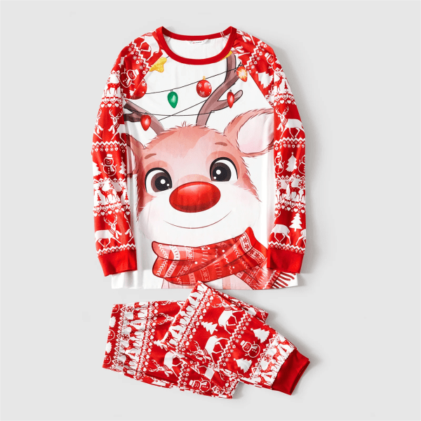 Jouluperheen Matchivat Vaatteet Peura ja Valot Painatus Punainen Perheen Look Raglan Hiha Pyjamasetti (Liekin Kestävä) REDWHITE Lapset 12-13Vuotta
