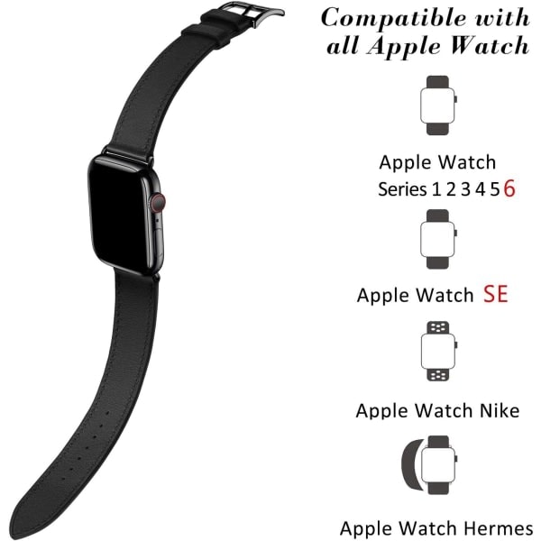 Sort/brun kompatibel med Apple Watch rem 38/40/41 mm, læder